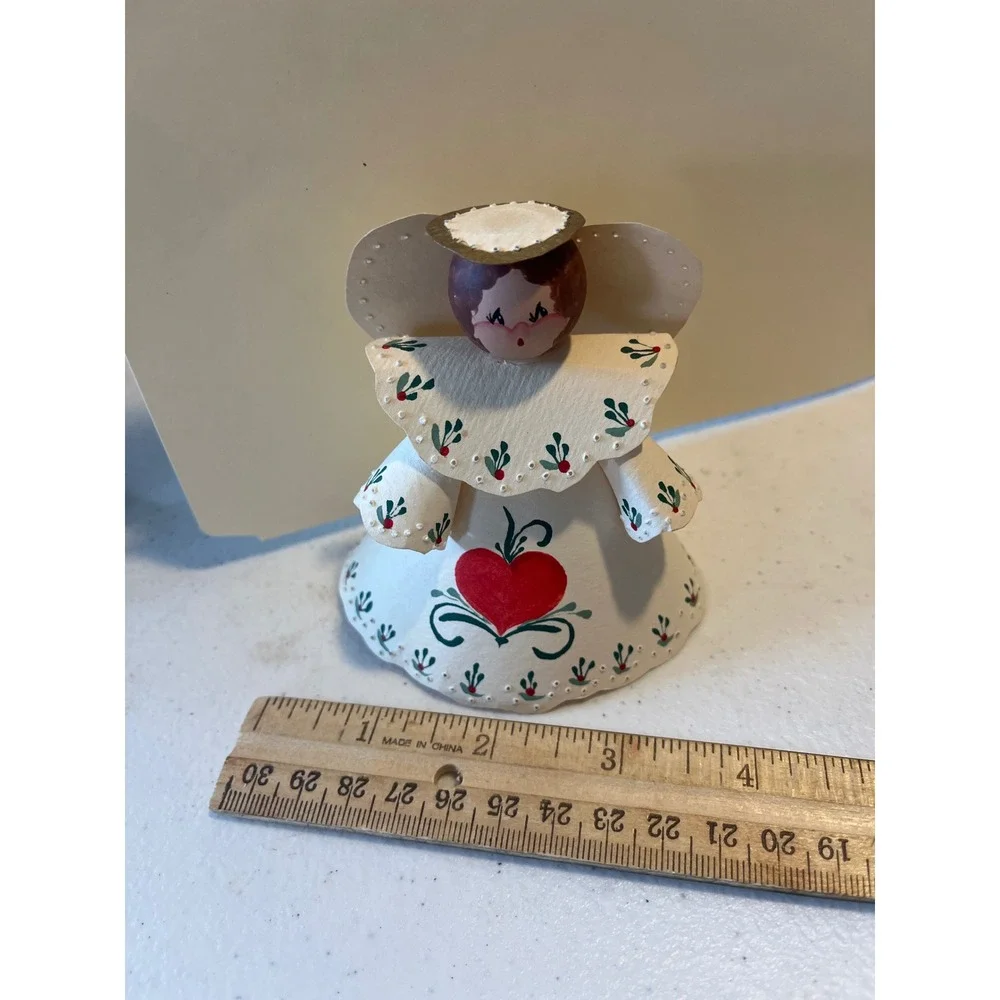 Vintage Folk Art Paper Angel Figurine Hand Painted Wood Head Christmas Decor